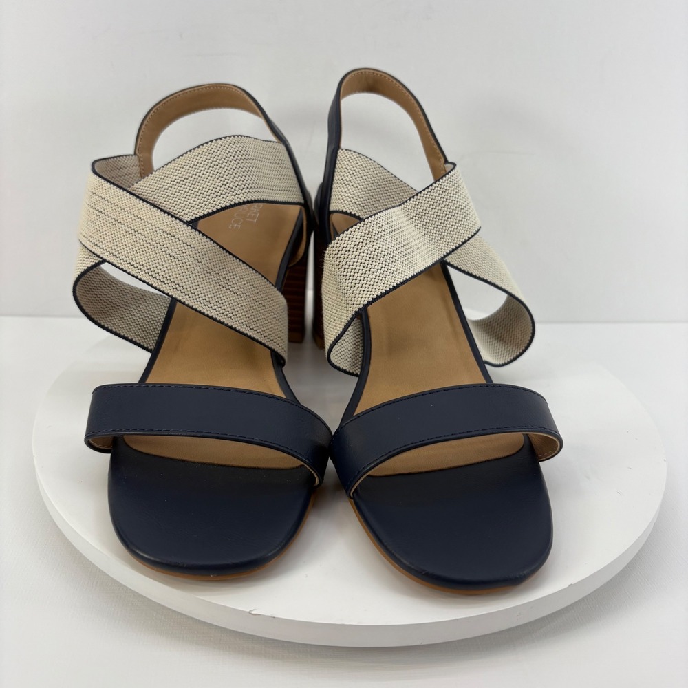 Market & Spruce Womens Slingback Block Heel Sandals Navy Beige Size 10 - Picture 3 of 9